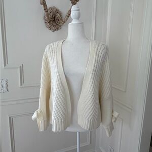 NWOT Anthropolgie Maeve Cream Bow Sleeve Knit Cardigan Sweater